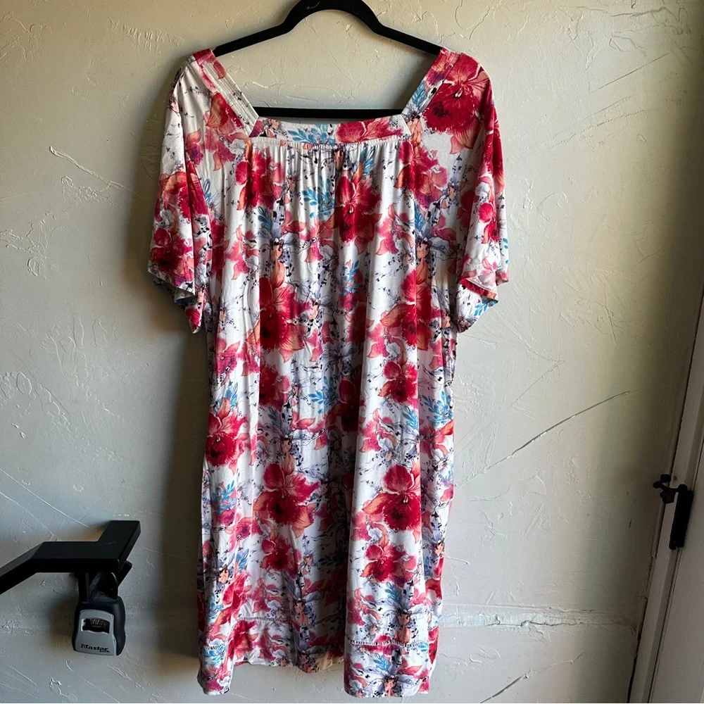 Soft Bamboo Knit Floral Lounge Dress Comfy Casual Cottagecore Soft Girl Stretchy